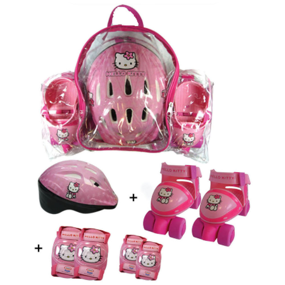 HELLO KITTY Quad Skates Set (24 29) (Quads Skates, Helmet XS , Protective Pads and Crystal Bag