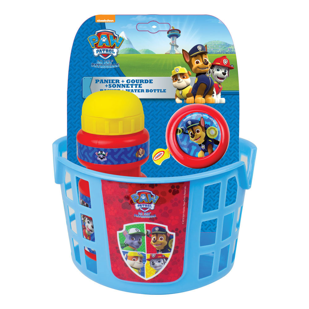 PAW PATROL Children's Bike Basket, Water Bottle and Bell Accessories Pack, Unisex, Ages Three