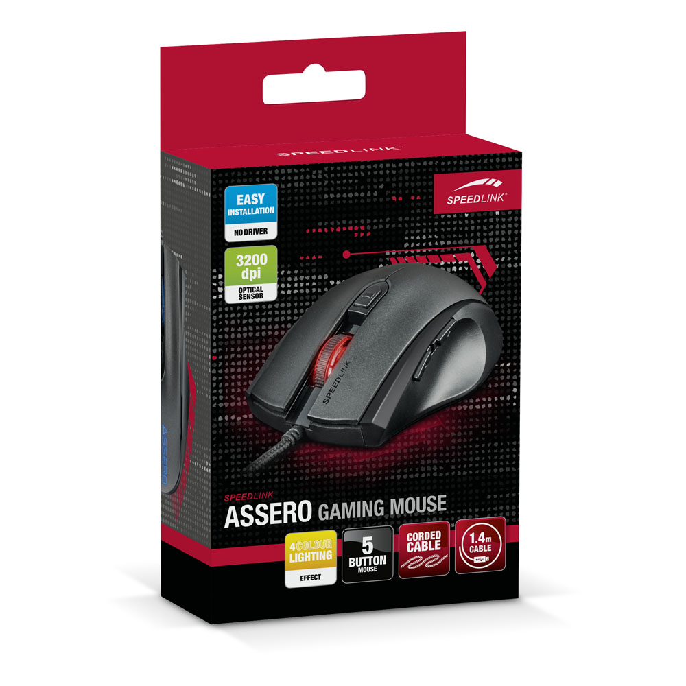 SPEEDLINK Assero 3200dpi Optical PC Gaming Mouse with FourColour LED Lighting Effects, Black