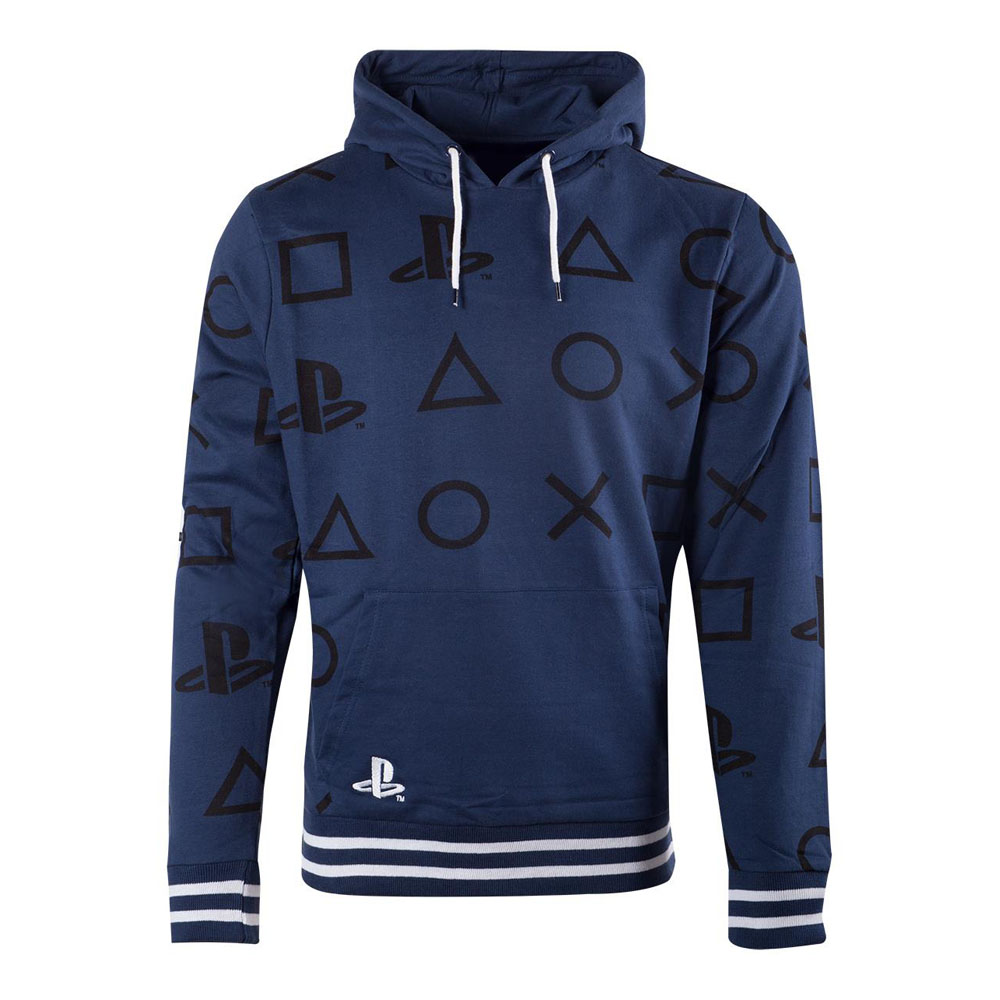 SONY Playstation Icons Allover Print Hoodie, Male, Extra Large, Blue