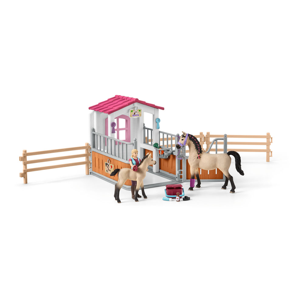 SCHLEICH Horse Club Horse Stall with Arab Horses and Groom Toy Playset