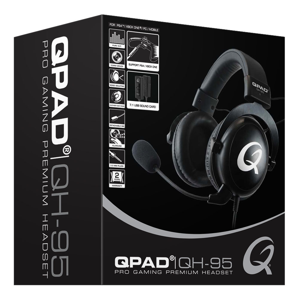 QPAD QH95 Pro Gaming Premium Stereo and 7.1 USB Gaming Headset, Closed