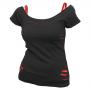 SPIRAL Plain Ripped 2-in-1 Top, Short Sleeve, Adult Female, Medium, Black/Red (PL158-M)