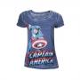 MARVEL COMICS Captain America Super-Powered Solider Faded T-Shirt, Female, Extra Large, Blue (TS050810MAR-XL)