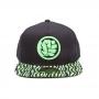 MARVEL COMICS Incredible Hulk Fist Smash Rubber Patch Snapback Baseball Cap with Animal Print Brim, One Size, Black/Green (SB130404MAR)
